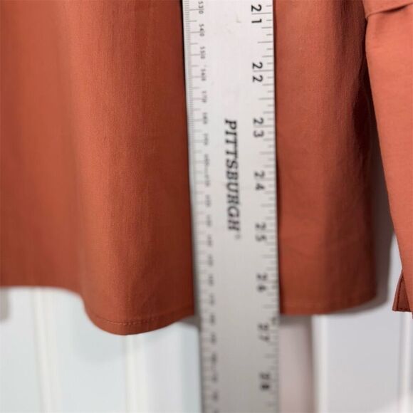 Dalia Rust Orange Button Back Blouse XL Long Sleeve Tie Cuff Minimalist Top - Picture 5 of 8